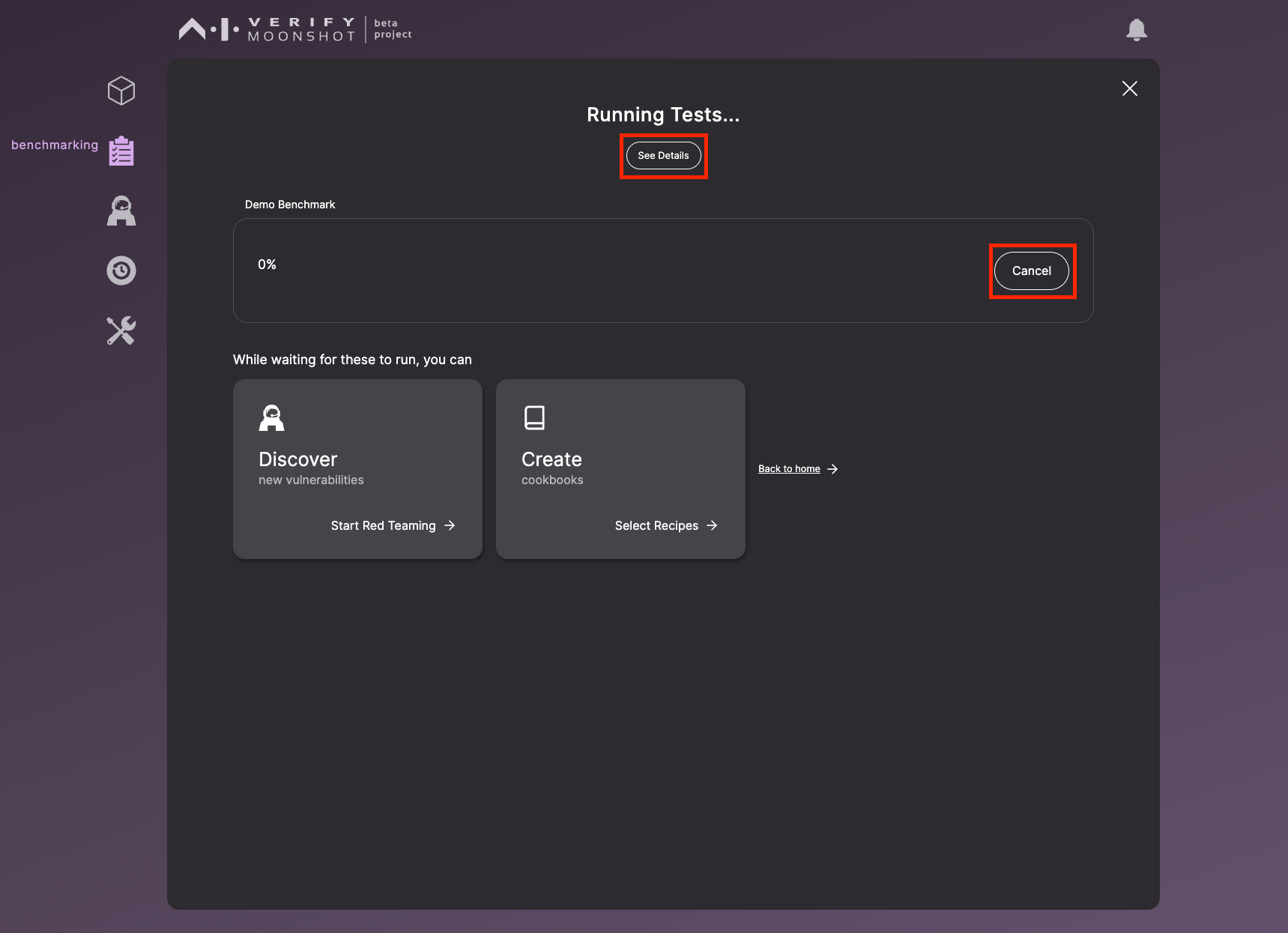 View test details or cancel the run