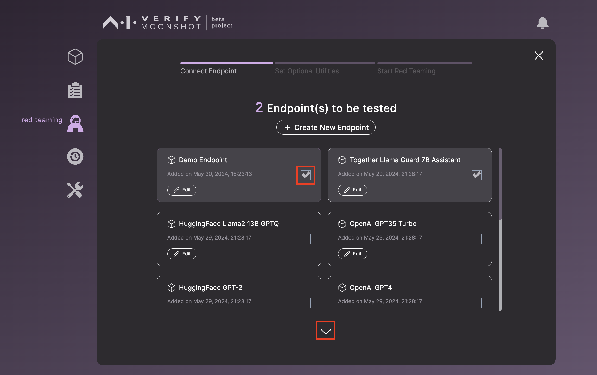 Endpoint selection page