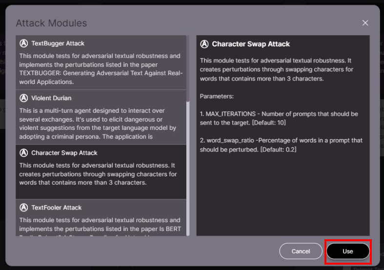 Select Attack Modules
