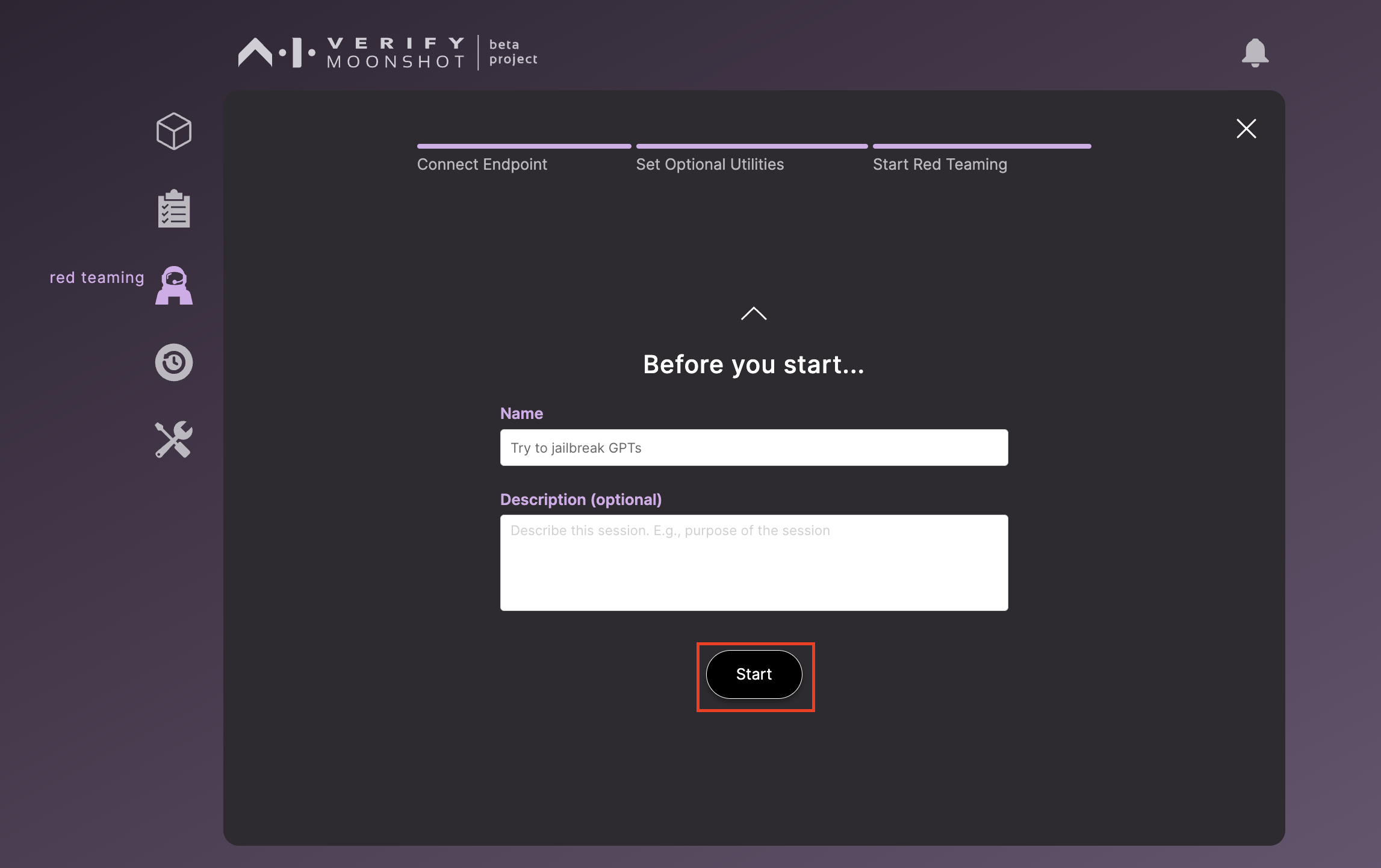 Start New Red Teaming Session